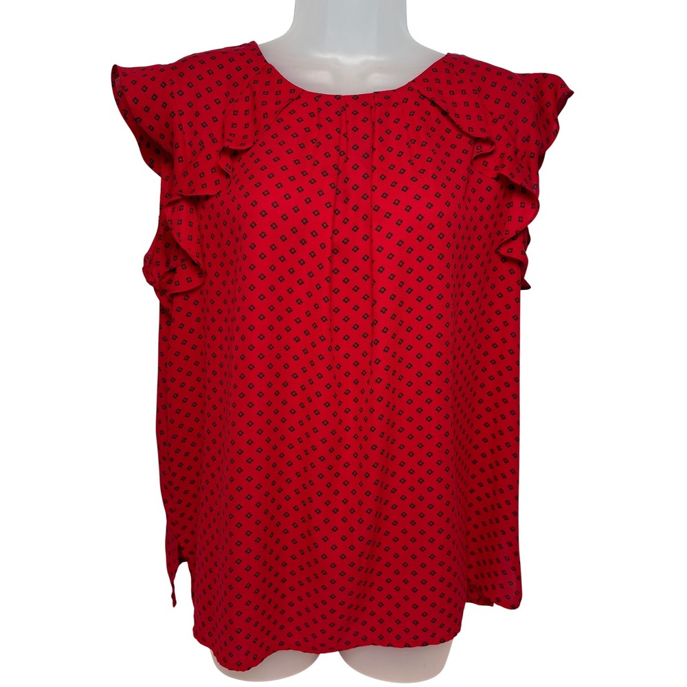 Large Chic Blouse Red Black Ruffle Sleeve Print Career Business pullover top